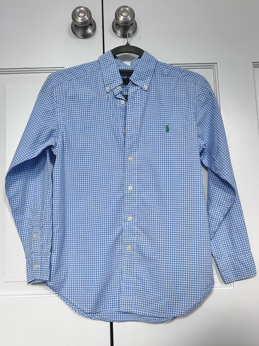 Boys Ralph Lauren Blue Gingham Button-Down Shirt - size medium 10/12